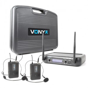 Central 2 Microfones Cabeça UHF 2 Canais s/ Fios (WM73H) - VONYX