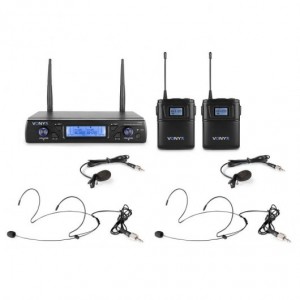 Central 2 Microfones Cabeça/Lapela UHF 16 Canais s/ Fios (WM62B) - VONYX