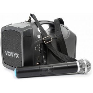 Coluna Amplificada Portátil 6,5" 30W RMS MP3/USB/BLUETOOTH c/ Microfone s/ Fios UHF (ST-012) - VONYX