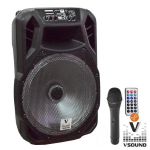 VSound Coluna Amplificada 15" 700w FM/USB/BT/SD/BAT LED MIC - VSSP15A