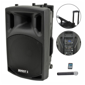 Coluna Amplificada 15" 800W USB/BT/SD/Bat Vhf Preta BOOST