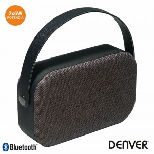 COLUNA BLUETOOTH PORTÁTIL 2X3W MALA AUX/BAT PRETO DENVER