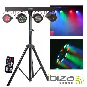 SUPORTE C/ 3 PROJETORES PAR/STROBE/MOON + LASER DMX IBIZA