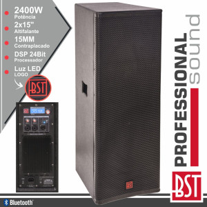 COLUNA AMPLIFICADA PRO 2X15" 2400W 4 MODOS BT BST COLUNA AMPLIFICADA PRO 2X15" 2400W 4 MODOS BT BST