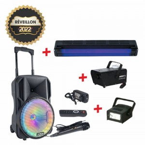 PACK COLUNA AMPLIFICADA/MÁQUINA FUMOS/STROBE/LUZ UV