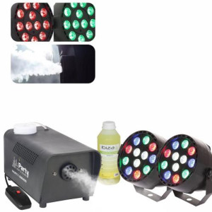 2X PROJETOR PAR 12 LEDS MÁQUINA DE FUMO 400W E LÍQUIDO FUMO
