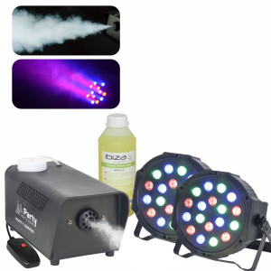 2X PROJETOR PAR 18 LEDS MÁQUINA DE FUMOS 400W E LÍQUIDO FUMO