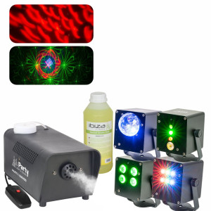 CONJUNTO PROJETORES A BATERIA MÁQUINA FUMO E LÍQUIDO FUMO