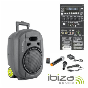Coluna Amplificada 8" 400W USB/BT/SD/BAT/TWS VHF Preta IBIZA
