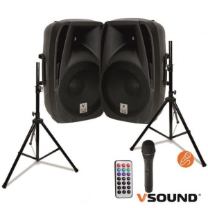 COLUNAS ATIVA+PASSIVA 12" 2X400W USB/BT/SD MICRO VSOUND