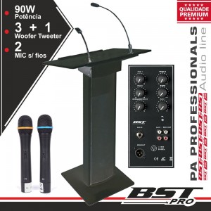 Sistema Conferência Amplificado 3 Colunas Mic Luz 90W Preto