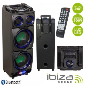 Coluna Amplificada 2x8" 300W USB/FM/BT/SD Preta IBIZA