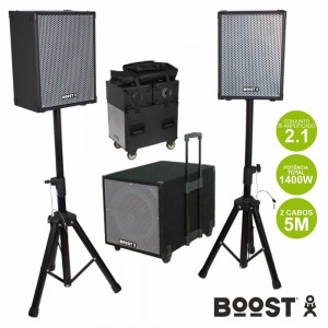 Conjunto Som Bi-Amplif. USB/SD/Com1400W Boost1208
