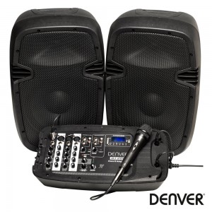 Conjunto Som Amp. Portátil SD/USB/BT/MIC 400Wmáx DENVER