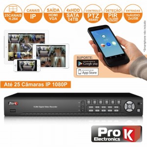 VÍDEO-GRAVADOR DIGITAL IP 25 CANAIS H264 ETHERNET PROK (NVR25HK)
