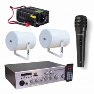 Pack Amplificador/Altifalante/Microfone/Conversor 12V-230V