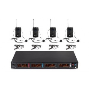 Central 4x Microfones Cabeça/Lapela UHF 50 Canais s/ Fios (PD504B) - Power Dynamics
