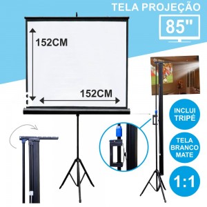 TELA PROJEÇÃO C/ SUPORTE TRIPÉ 85" 152X152CM 1:1 (TPM85)