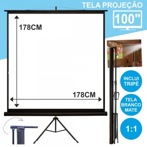 Tela Projeção C/ Suporte Tripé 100" 178x178cm 1:1