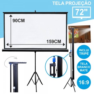 Tela Projeção C/ Suporte Tripé 72" 159x90cm 16:9TPM72