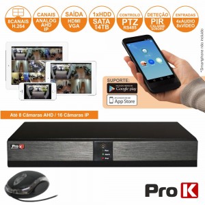 VÍDEO-GRAVADOR DIGITAL 8 CANAIS ANALOG/AHD/IP ETHERNET PROK (DVR08VK)